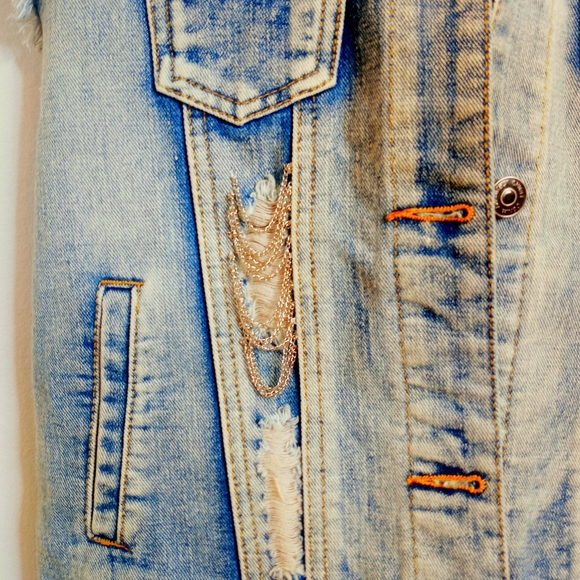 80's Vintage Metallic Stud Denim Architect Vest Cropped Distressed Stone Wash - Picture 15 of 15